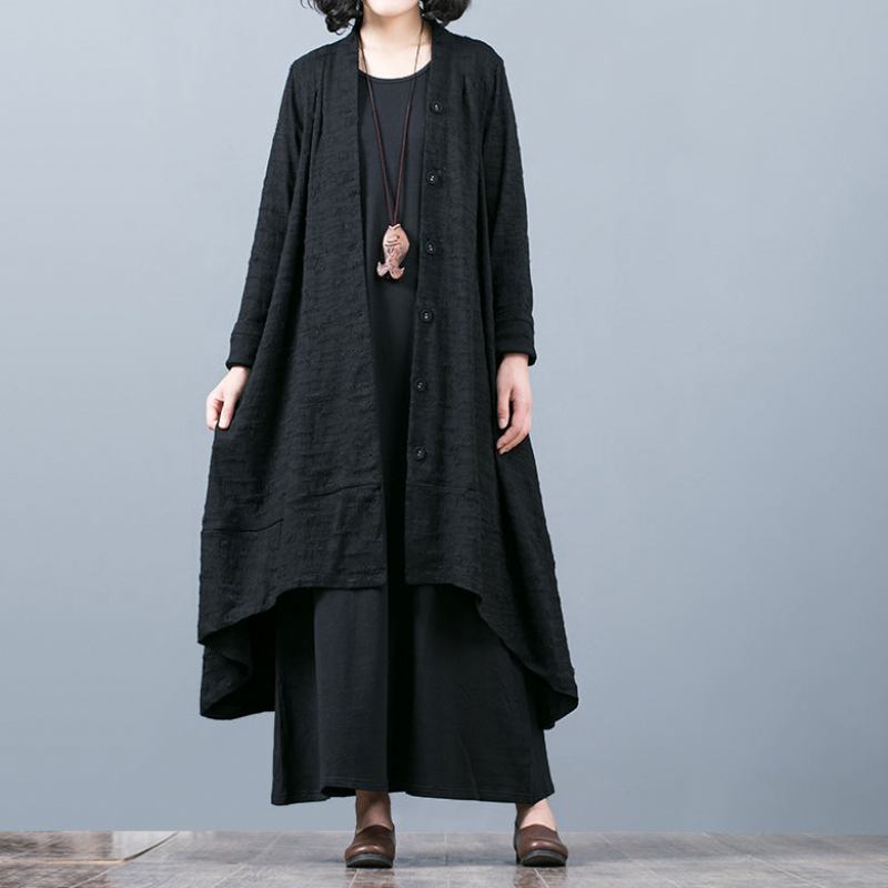 Boutique Schwarze Jacquard-mäntel Übergröße Baggy Großer Saum Asymmetrisches Design Outwear Damen Patchwork Maxi-mantel - Damen-Trenchcoats