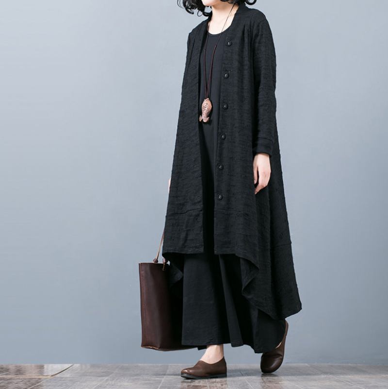 Boutique Schwarze Jacquard-mäntel Übergröße Baggy Großer Saum Asymmetrisches Design Outwear Damen Patchwork Maxi-mantel - Damen-Trenchcoats