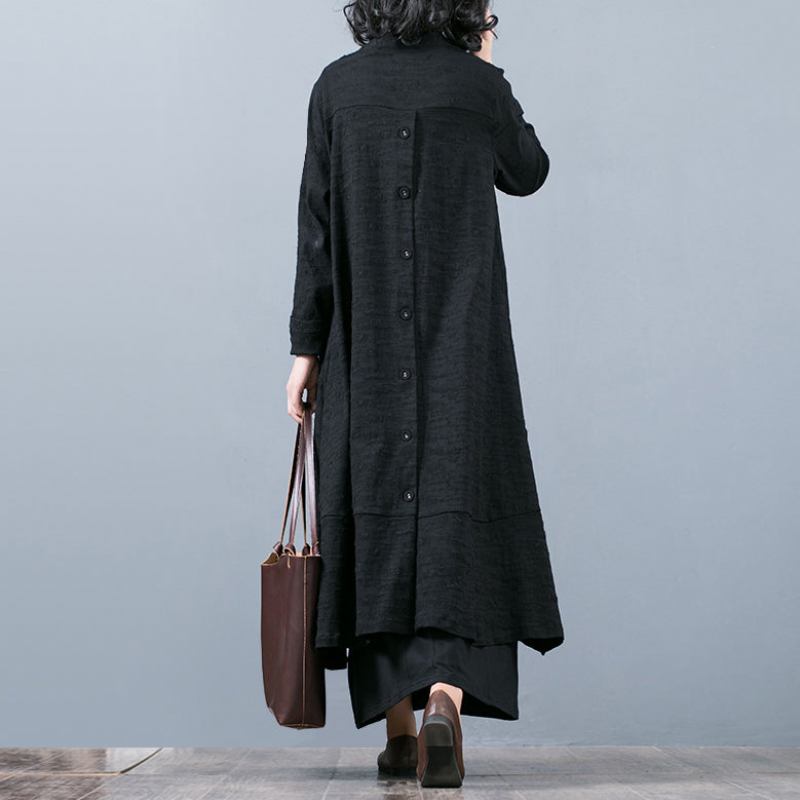 Boutique Schwarze Jacquard-mäntel Übergröße Baggy Großer Saum Asymmetrisches Design Outwear Damen Patchwork Maxi-mantel - Damen-Trenchcoats