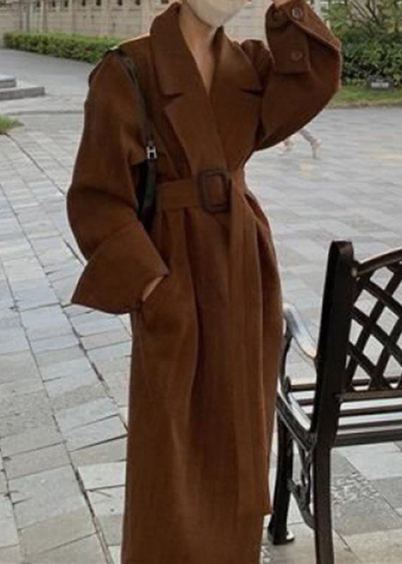 Brauner Trenchcoat Mit Gekerbten Taschen Und Schärpen In Übergröße Frühling - Damen-Trenchcoats