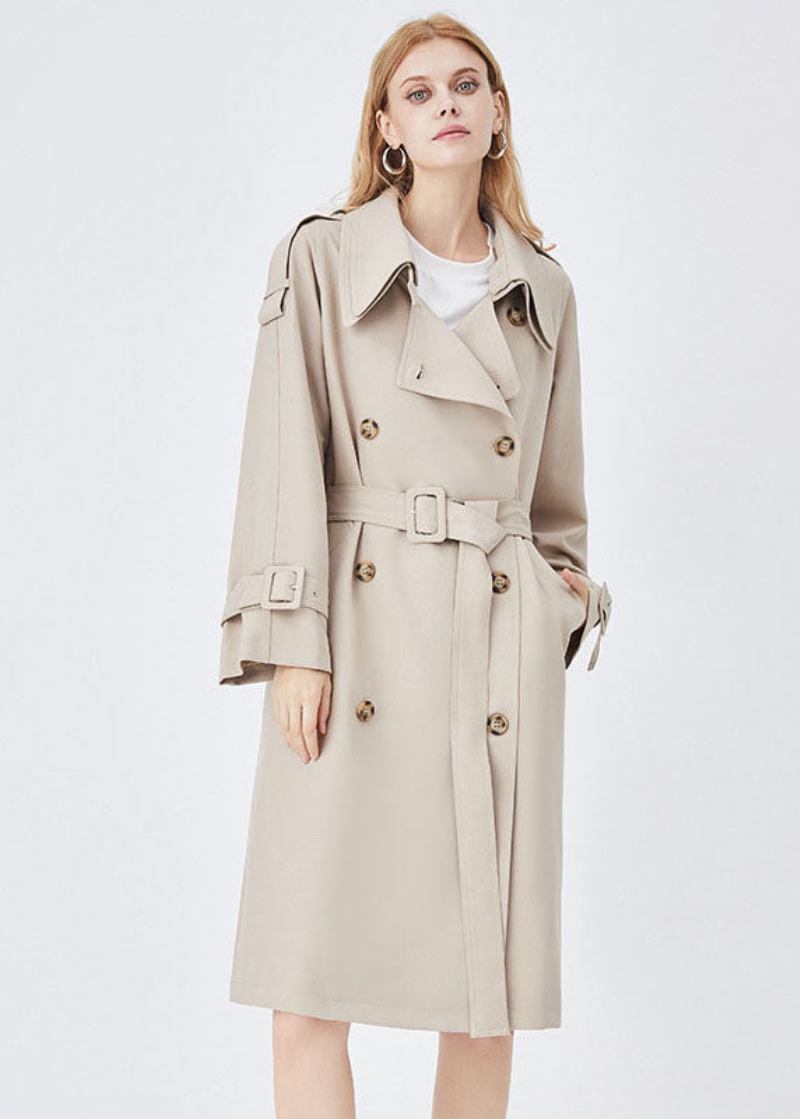 Chic Apricot Doppel-schicht Kragen Zweireiher Baumwolle Cinch Trenchcoat Frühling