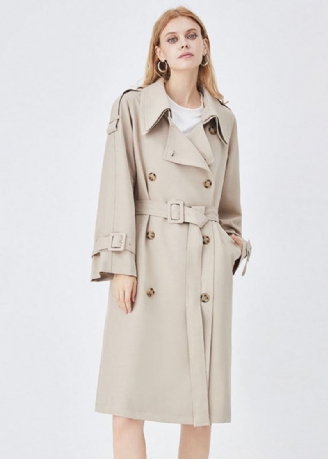 Chic Apricot Doppel-schicht Kragen Zweireiher Baumwolle Cinch Trenchcoat Frühling