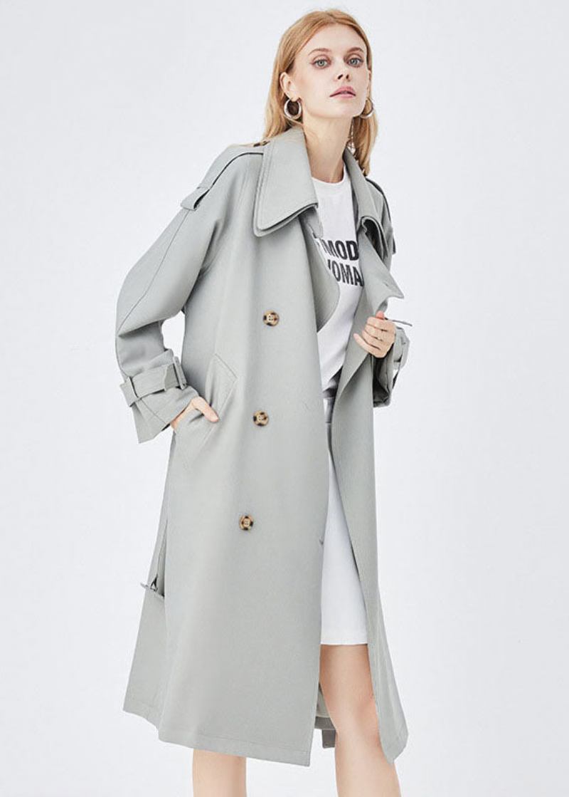 Chic Apricot Doppel-schicht Kragen Zweireiher Baumwolle Cinch Trenchcoat Frühling - Apricot