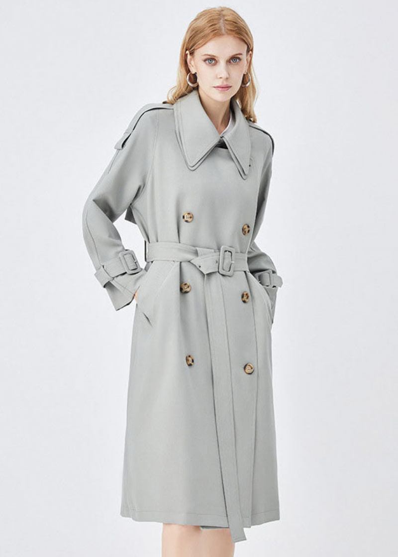 Chic Apricot Doppel-schicht Kragen Zweireiher Baumwolle Cinch Trenchcoat Frühling - Apricot