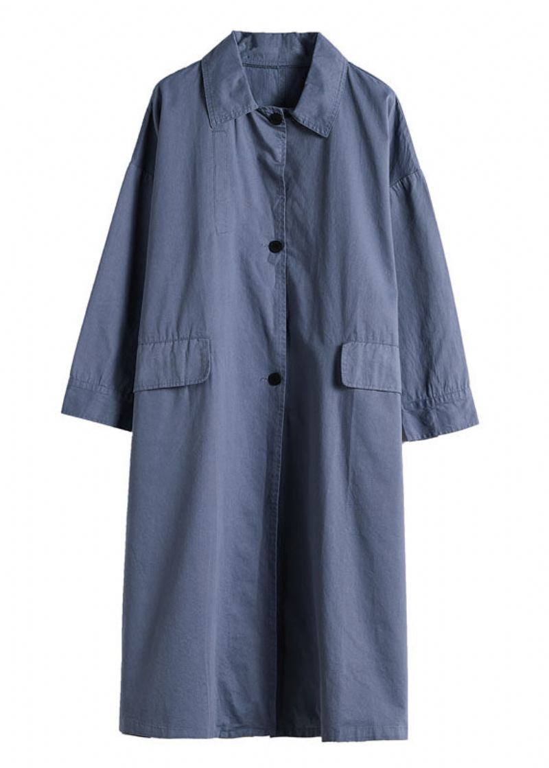 Chic Blau Peter Pan Kragen Knopf Baumwolle Trenchcoats Frühling - Blau