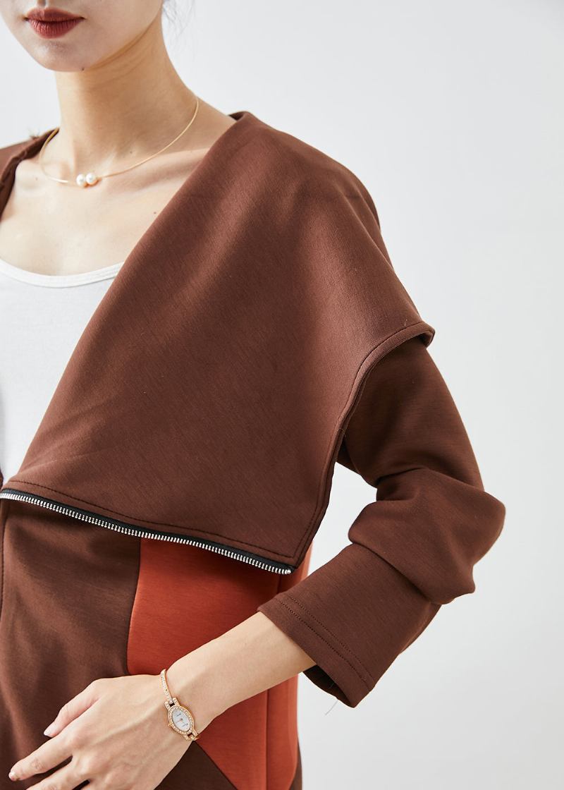 Chic Chocolate Kapuzen Asymmetrische Patchwork Baumwolle Mantel Herbst - Damen-Trenchcoats