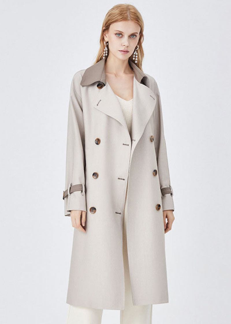 Chic Colorblock Umlegekragen Patchwork Spandex Zweireiher Trenchcoat Frühling - Damen-Trenchcoats