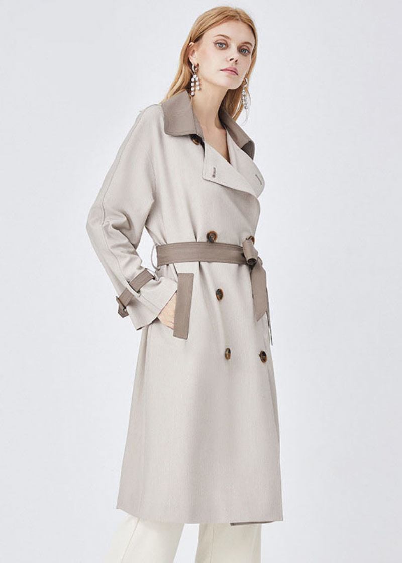 Chic Colorblock Umlegekragen Patchwork Spandex Zweireiher Trenchcoat Frühling - Damen-Trenchcoats