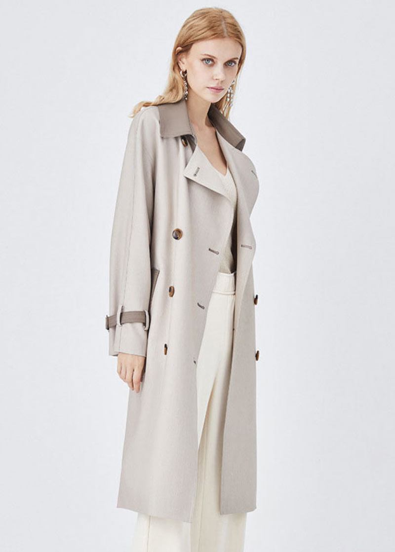 Chic Colorblock Umlegekragen Patchwork Spandex Zweireiher Trenchcoat Frühling - Damen-Trenchcoats