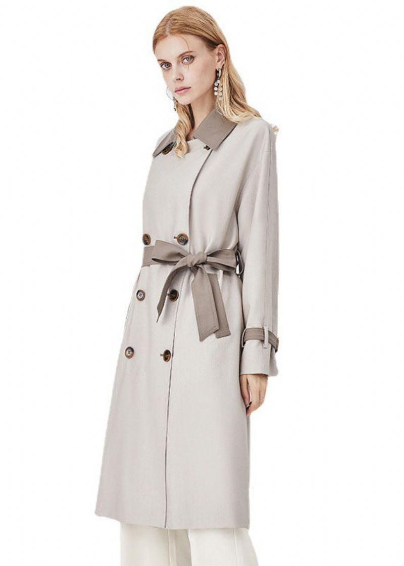 Chic Colorblock Umlegekragen Patchwork Spandex Zweireiher Trenchcoat Frühling - Damen-Trenchcoats