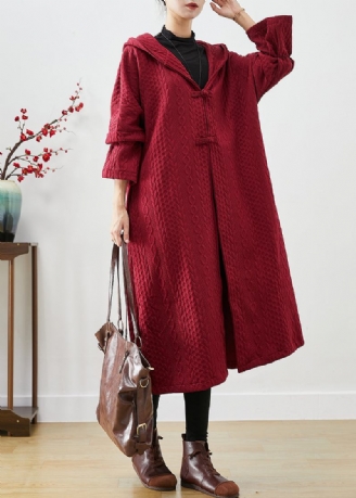 Chic Mulberry Kapuze Chinesischen Knopf Baumwolle Trenchcoat Herbst