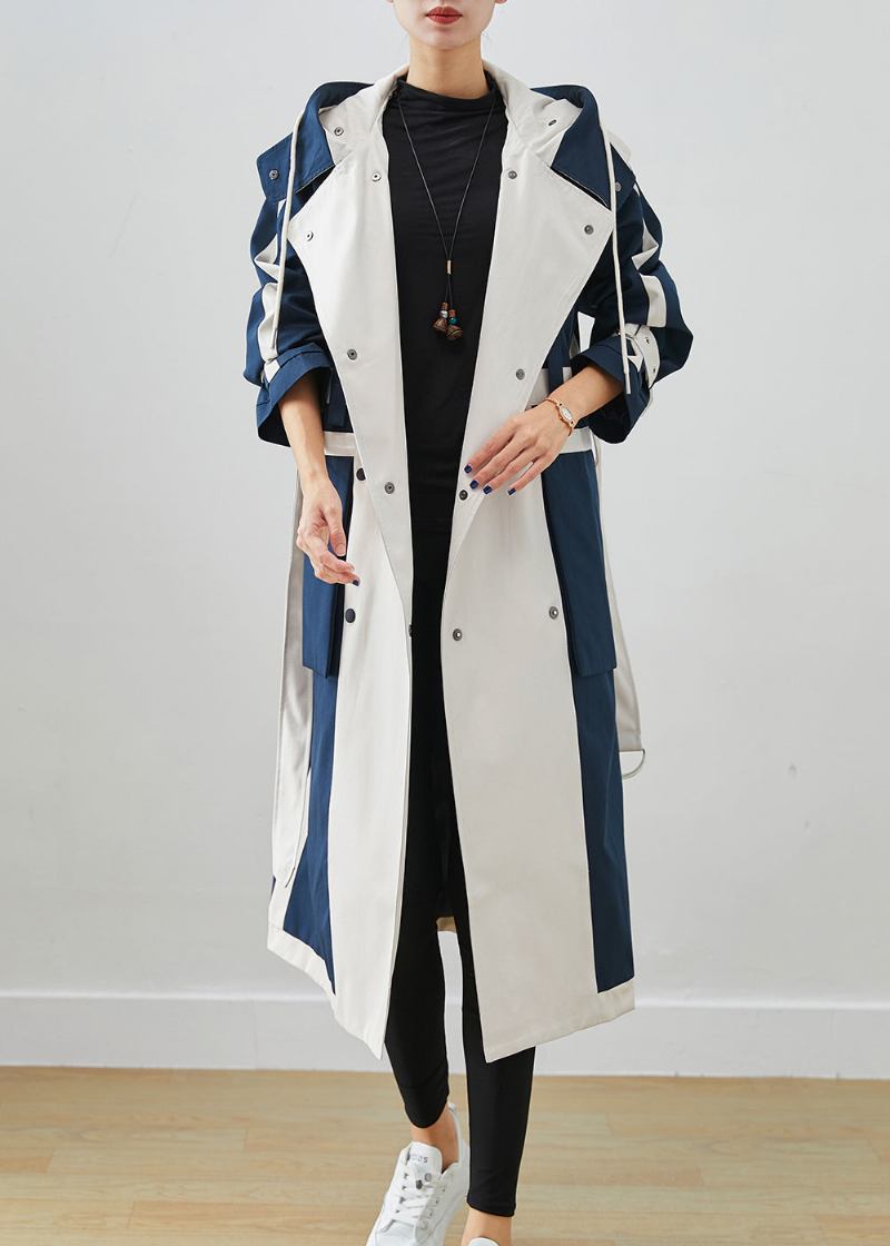 Chic Navy Übergroßen Patchwork Original Design Baumwolle Trenchcoats Herbst - Damen-Trenchcoats