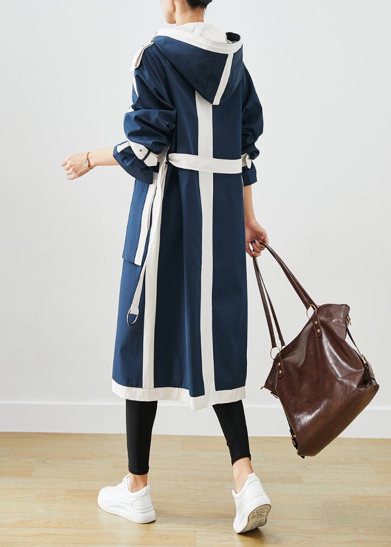 Chic Navy Übergroßen Patchwork Original Design Baumwolle Trenchcoats Herbst - Damen-Trenchcoats