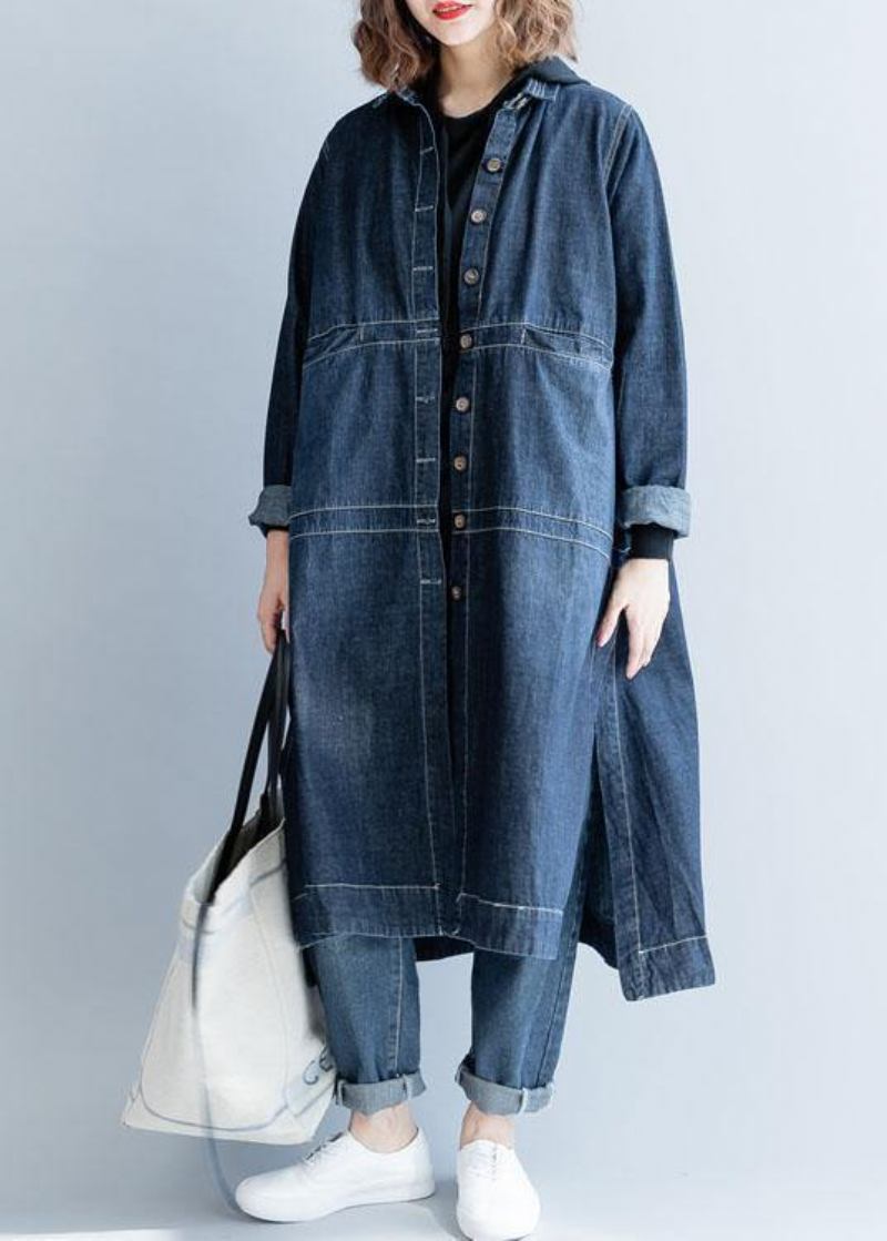 Chic Seite Öffnen Feine Mäntel Frauen Denim Blau Lose Jacken Herbst - Jeansblau