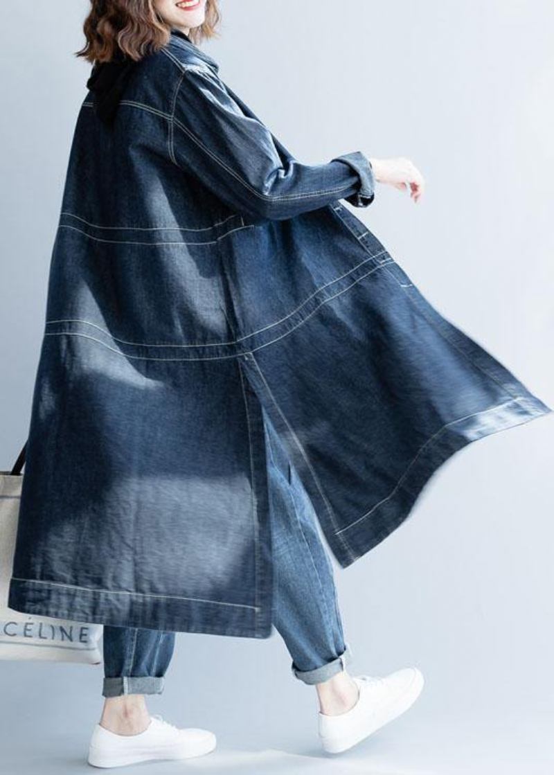 Chic Seite Öffnen Feine Mäntel Frauen Denim Blau Lose Jacken Herbst - Jeansblau