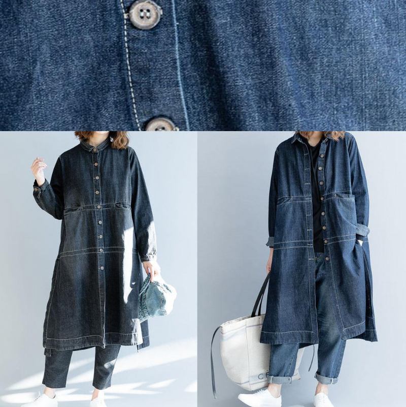 Chic Seite Öffnen Feine Mäntel Frauen Denim Blau Lose Jacken Herbst - Jeansblau