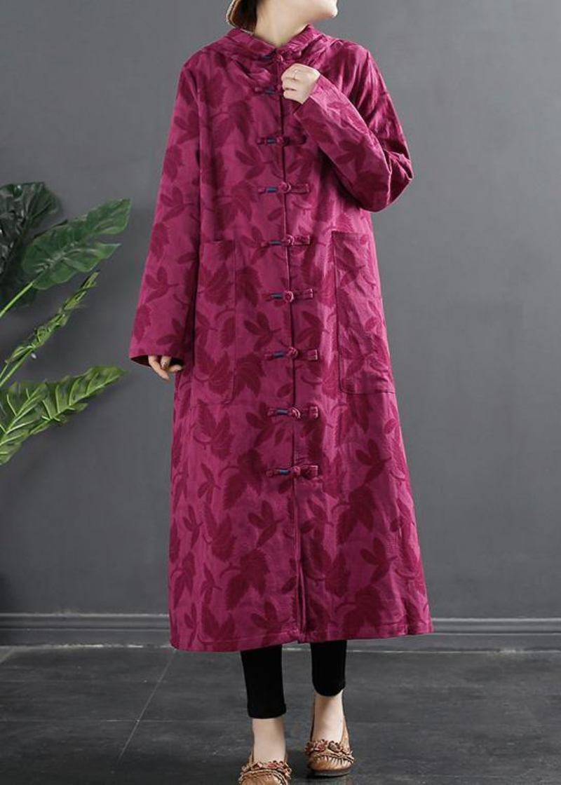 Damen Kleid Mit Kapuze Und Chinesischem Knopf Und Rose Aus Jacquard