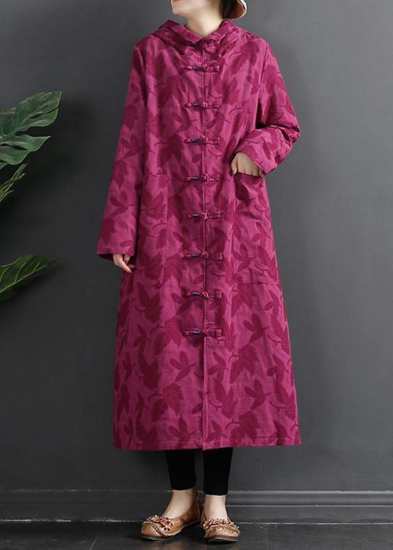 Damen Kleid Mit Kapuze Und Chinesischem Knopf Und Rose Aus Jacquard - Grün