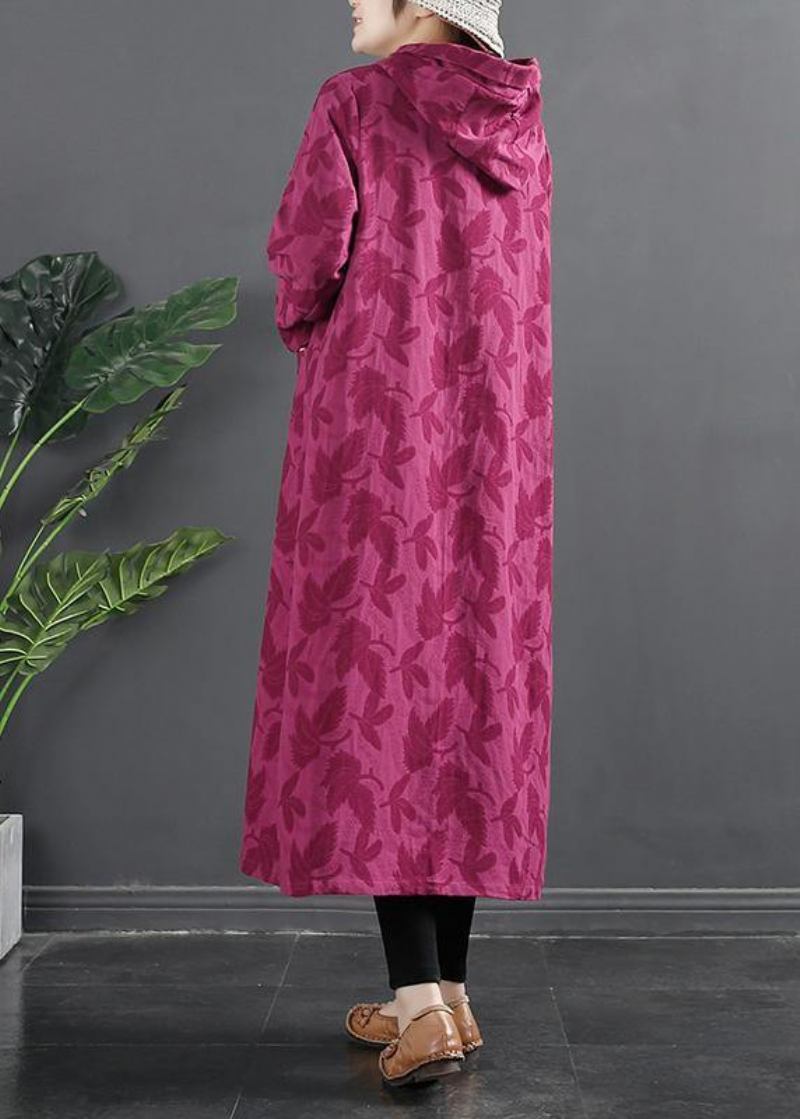 Damen Kleid Mit Kapuze Und Chinesischem Knopf Und Rose Aus Jacquard - Grün