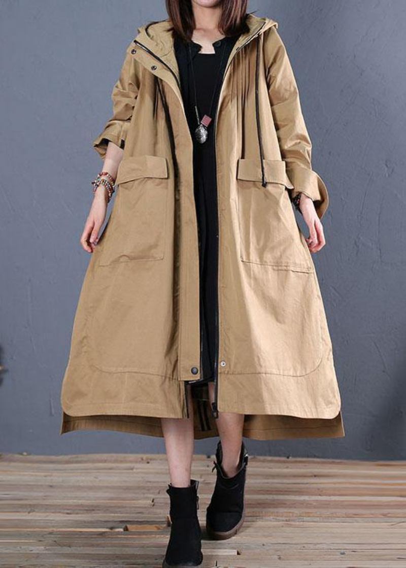 Damen Oversize Langer Wintermantel Herbst Khaki Kapuzenjacken Mit Niedrigem Und Hohem Design