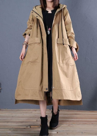 Damen Oversize Langer Wintermantel Herbst Khaki Kapuzenjacken Mit Niedrigem Und Hohem Design