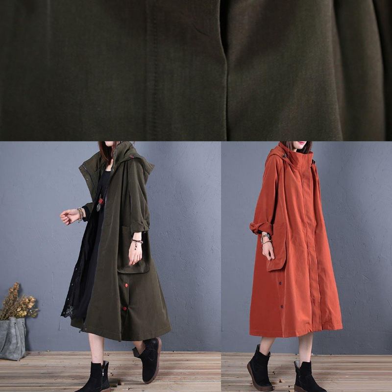 Damen Oversized Mäntel Herbst Grün Seitlich Offen Kapuzenmäntel - Damen-Trenchcoats