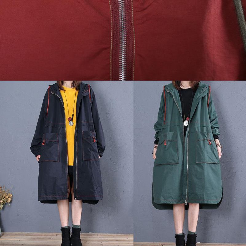 Damen Oversized Maximantel Herbst Grün Seitlich Offen Mit Kapuze Mäntel - Damen-Trenchcoats