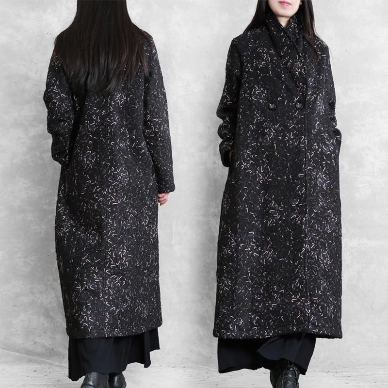 Damen Schwarzer Print Plus Size Kleidung Inspiration Taschen Herbstmantel - Damen-Trenchcoats