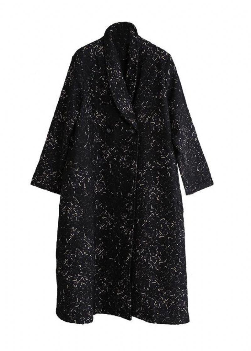 Damen Schwarzer Print Plus Size Kleidung Inspiration Taschen Herbstmantel - Damen-Trenchcoats