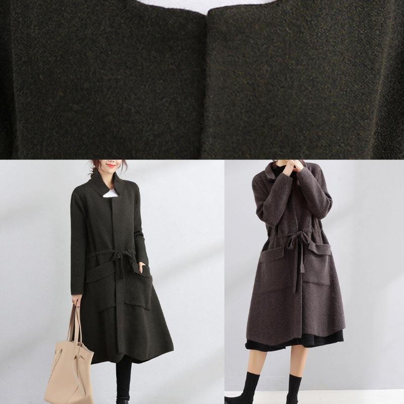 Damen Schwarzer Wollmantel In Übergröße Trenchcoat Für Den Herbst Quadratischer Kragen Taillenbund - schwarz