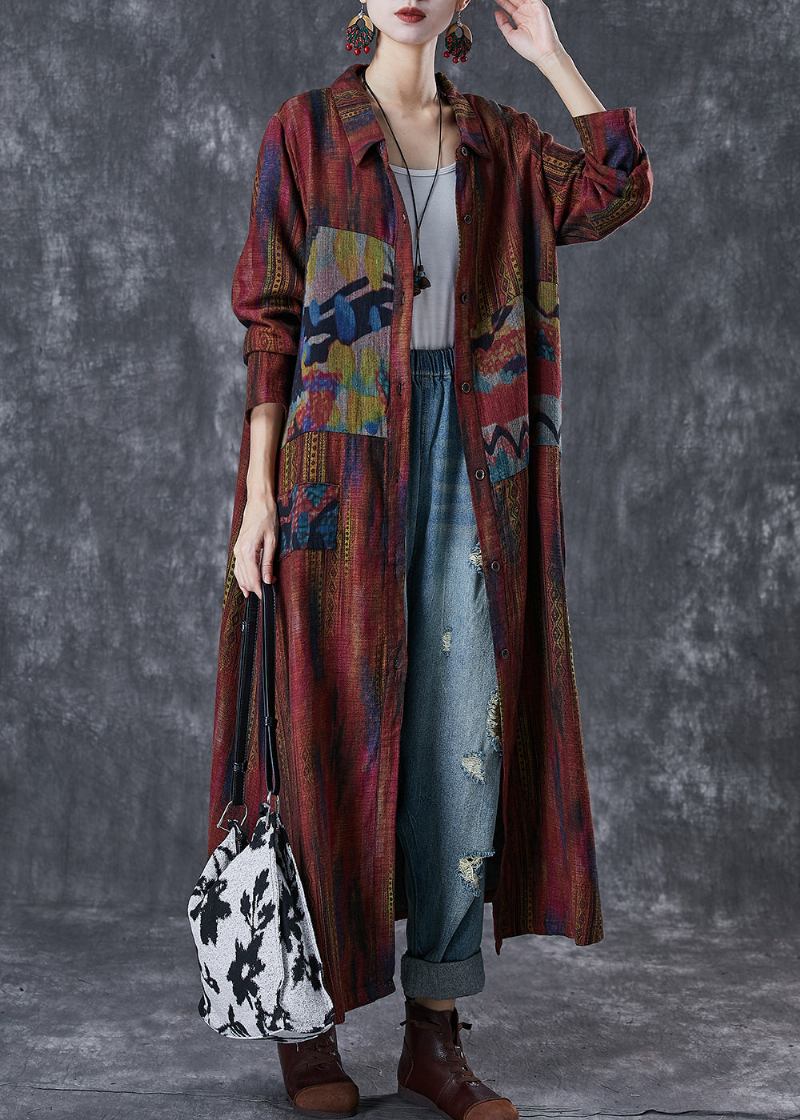 Damen Trenchcoat Aus Leinen Mit Übergroßem Print Rot - Damen-Trenchcoats