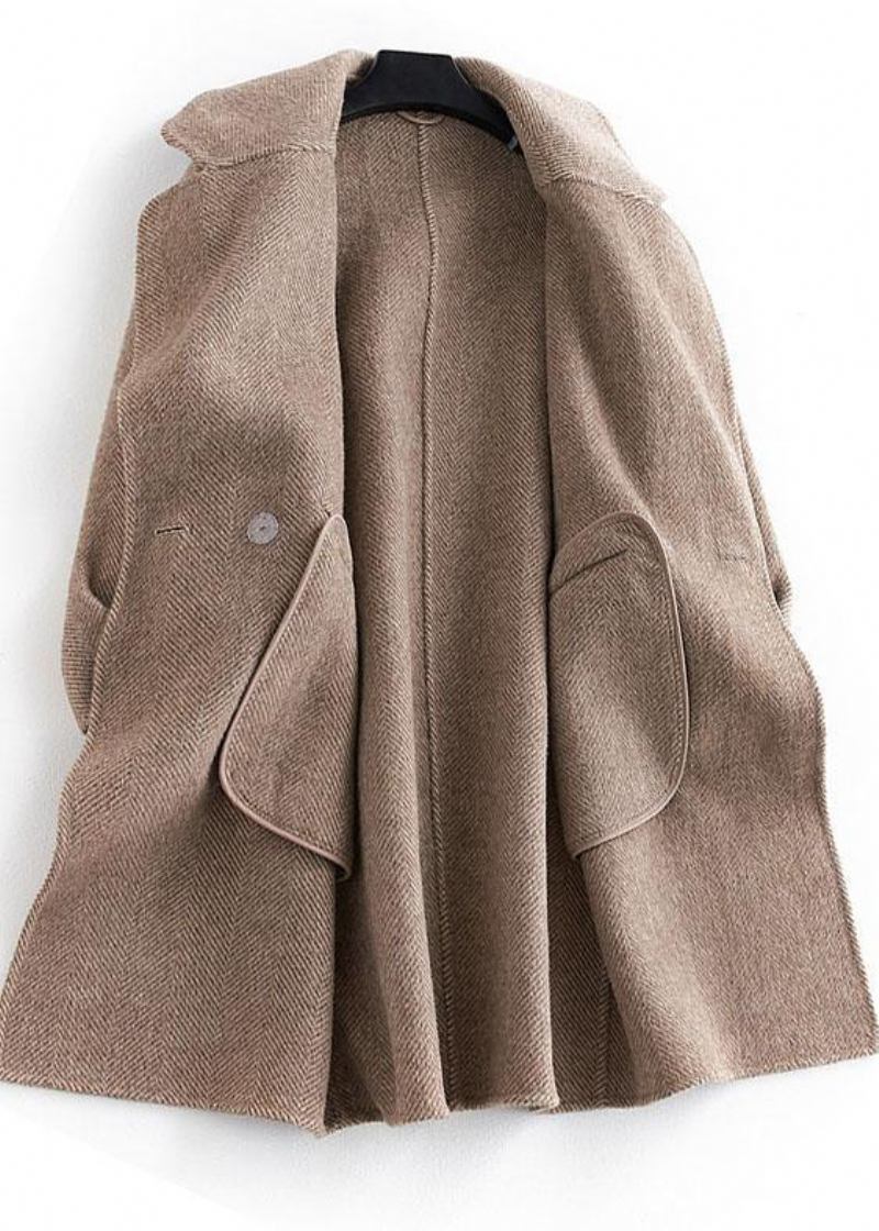 Damen Übergröße Taschen Oberbekleidung Khaki Kerb Wollmantel - Damen-Trenchcoats