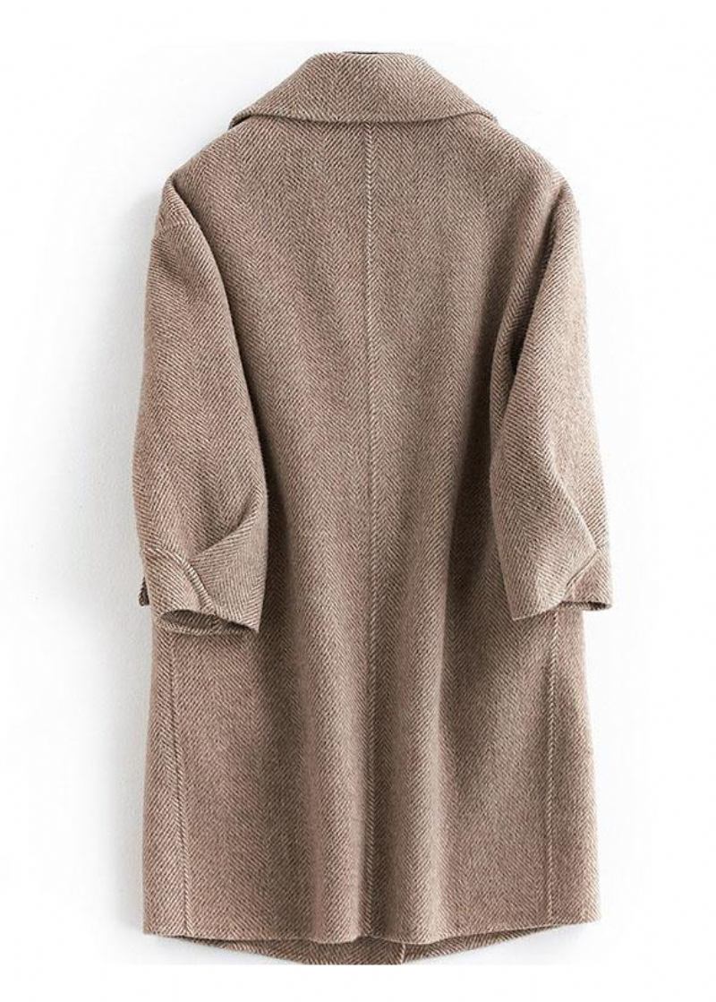 Damen Übergröße Taschen Oberbekleidung Khaki Kerb Wollmantel - Damen-Trenchcoats