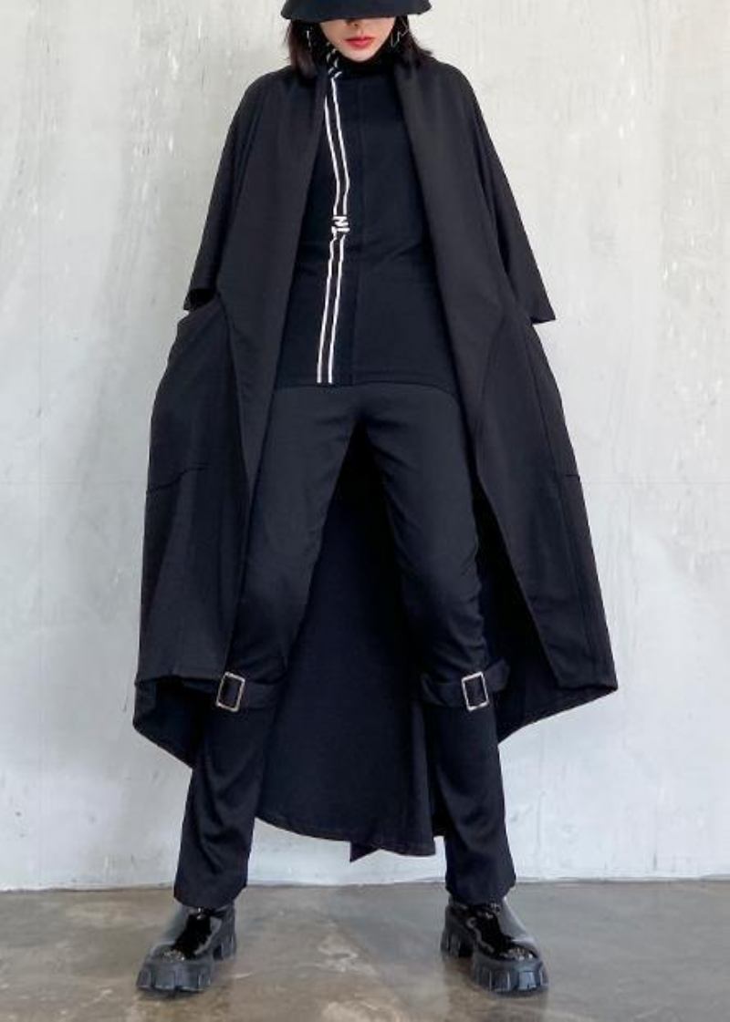 Diy Asymmetrischer Modemantel Mit Taillenbund Für Damen In Schwarz - Damen-Trenchcoats