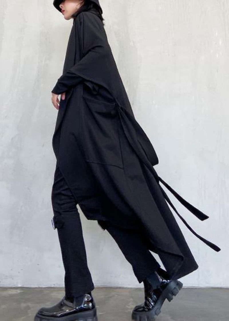 Diy Asymmetrischer Modemantel Mit Taillenbund Für Damen In Schwarz - Damen-Trenchcoats