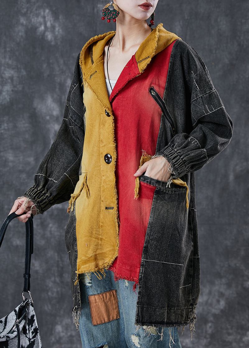 Diy Colorblock Asymmetrische Patchwork Denim Mantel Outwear Frühling - Damen-Trenchcoats