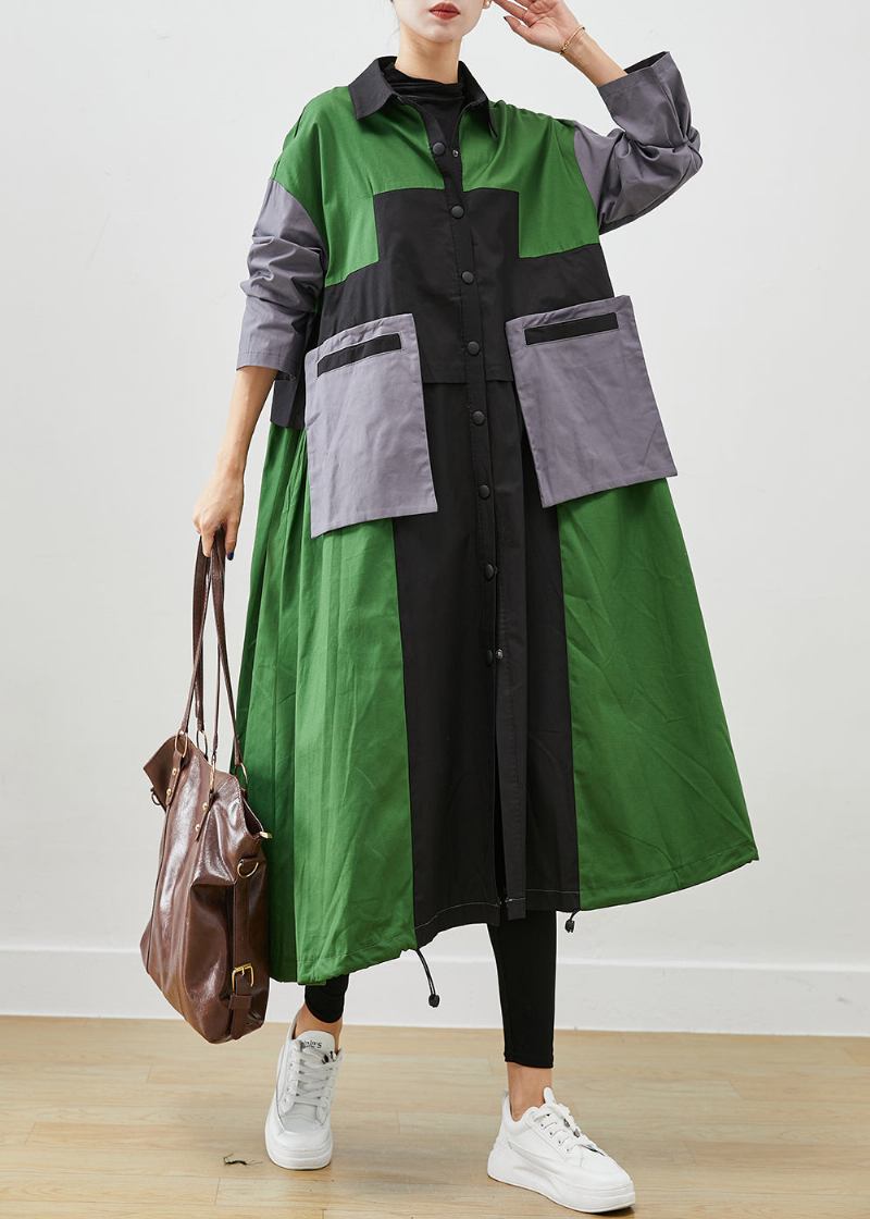 Diy Grüne Übergroße Patchwork-taschen Baumwollmäntel Herbst - Damen-Trenchcoats