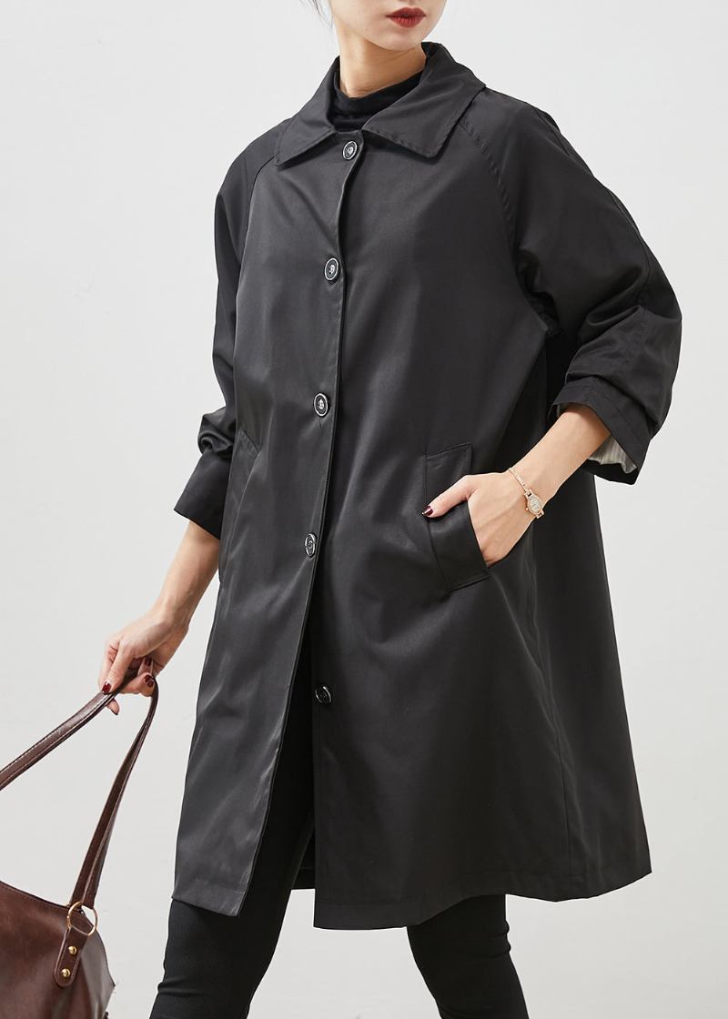 Diy Schwarzer Übergroßer Baumwolltrenchcoat Mit Taschen Frühling - Damen-Trenchcoats