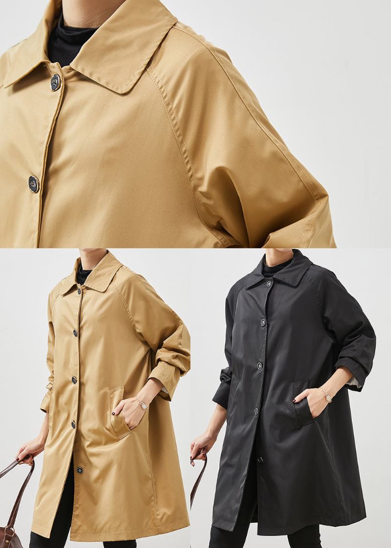 Diy Schwarzer Übergroßer Baumwolltrenchcoat Mit Taschen Frühling - Damen-Trenchcoats