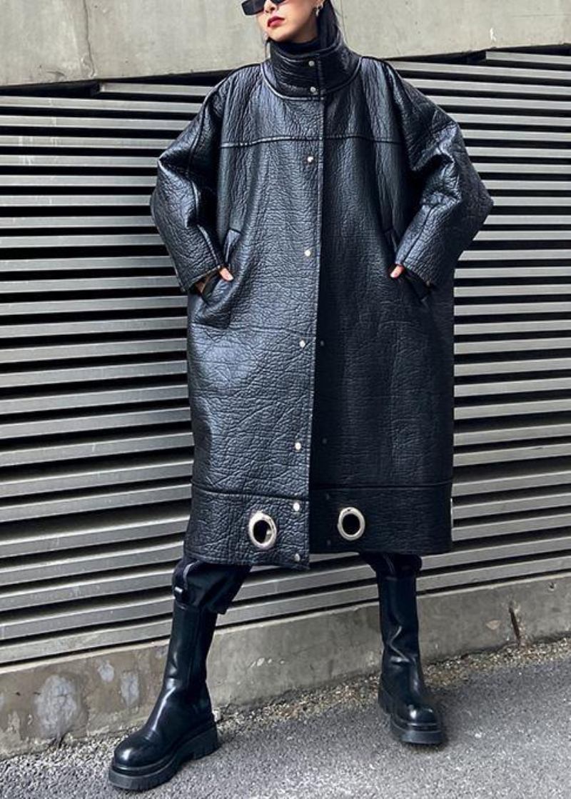 Diy Stehkragen Plus Größe Pu Kleidung Für Frauen Schwarze Dicke Lose - Damen-Trenchcoats