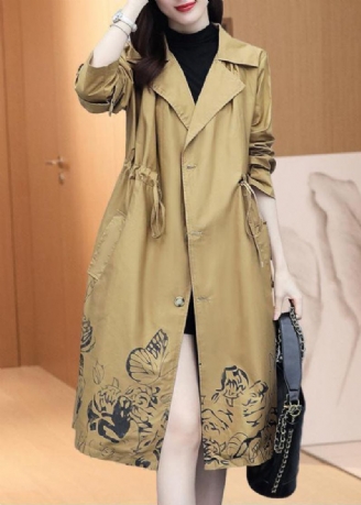 Edle Khaki Trenchcoats Mit Gekerbtem Print Und Kordelzug Für Den Herbst