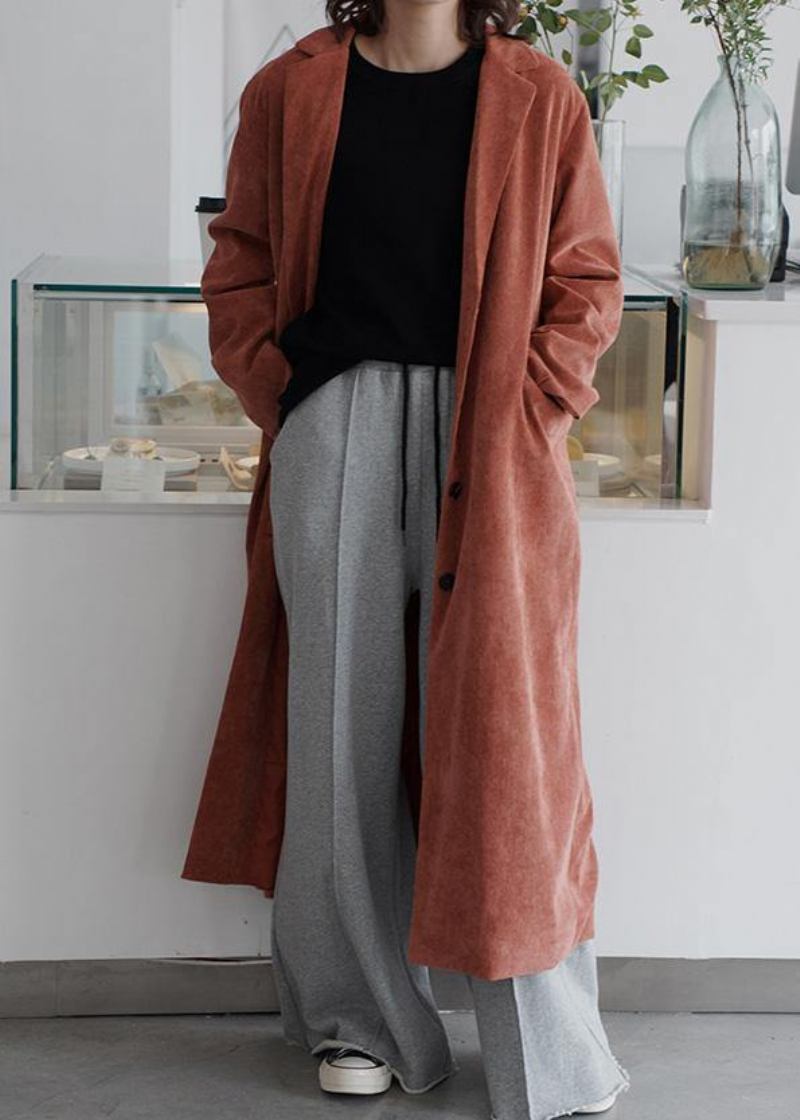 Edle Rote Mode Tunika Muster Arbeits-outfits Reverskragen Winter Damenmäntel - Damen-Trenchcoats