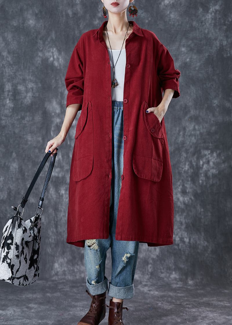 Edle Rote Übergroße Taschen Baumwolle Trenchcoats Herbst - Damen-Trenchcoats