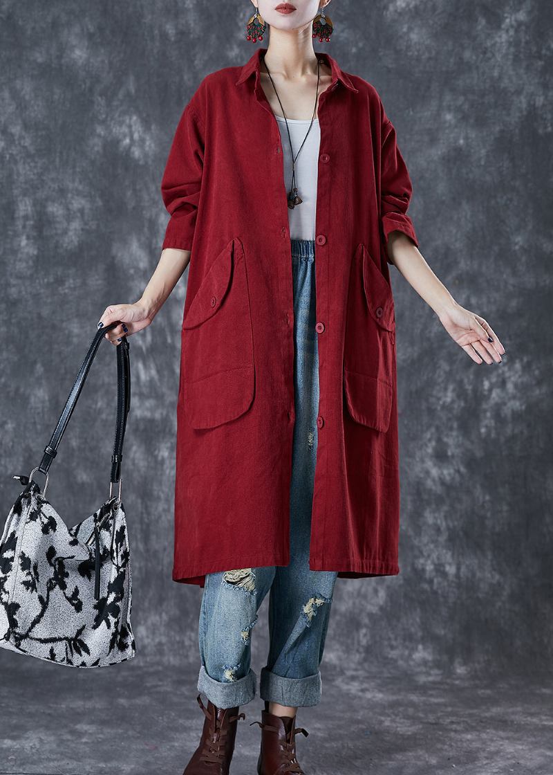 Edle Rote Übergroße Taschen Baumwolle Trenchcoats Herbst - Damen-Trenchcoats