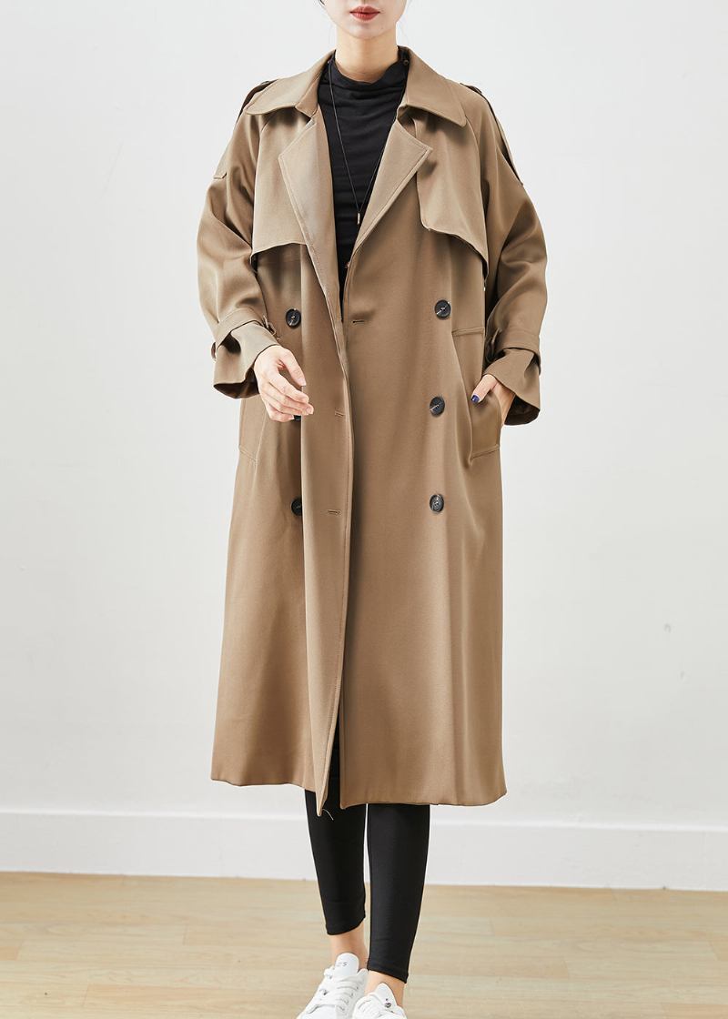 Edler Kaffee Doppelbrusttaschen Baumwoll Trenchcoat Herbst - Damen-Trenchcoats