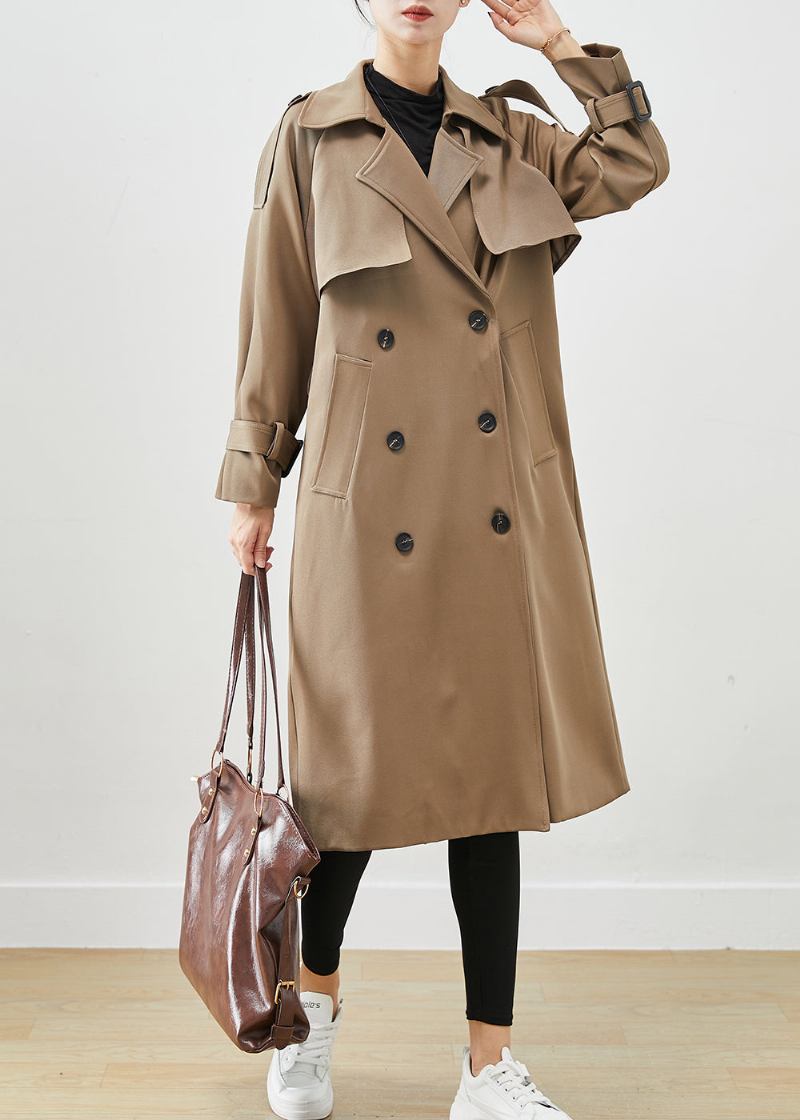 Edler Kaffee Doppelbrusttaschen Baumwoll Trenchcoat Herbst - Damen-Trenchcoats