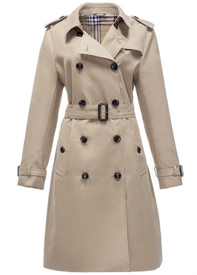 Edler Khaki Peter Pan Kragen Zweireihiger Baumwollmantel Mit Cinch-muster Für Den Herbst - Damen-Trenchcoats