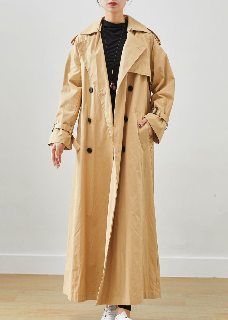 Edler Khaki Übergroßer Zweireihiger Baumwoll-trenchcoat - Damen-Trenchcoats