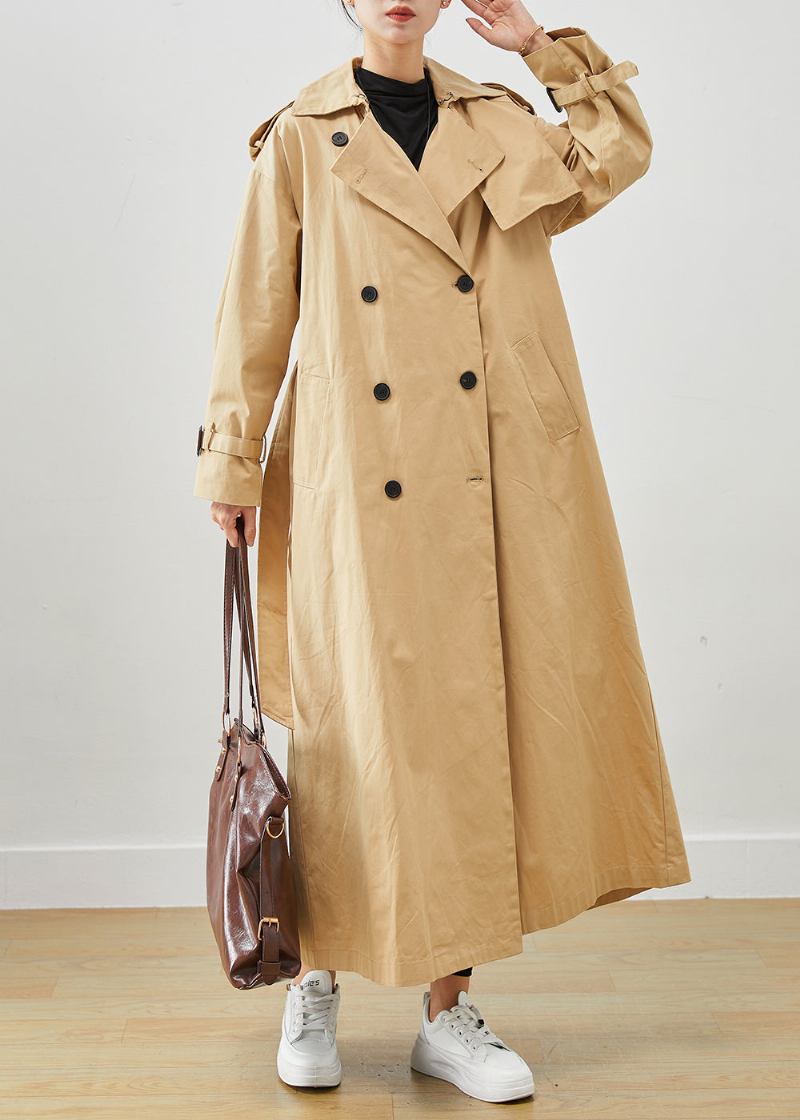 Edler Khaki Übergroßer Zweireihiger Baumwoll-trenchcoat - Damen-Trenchcoats