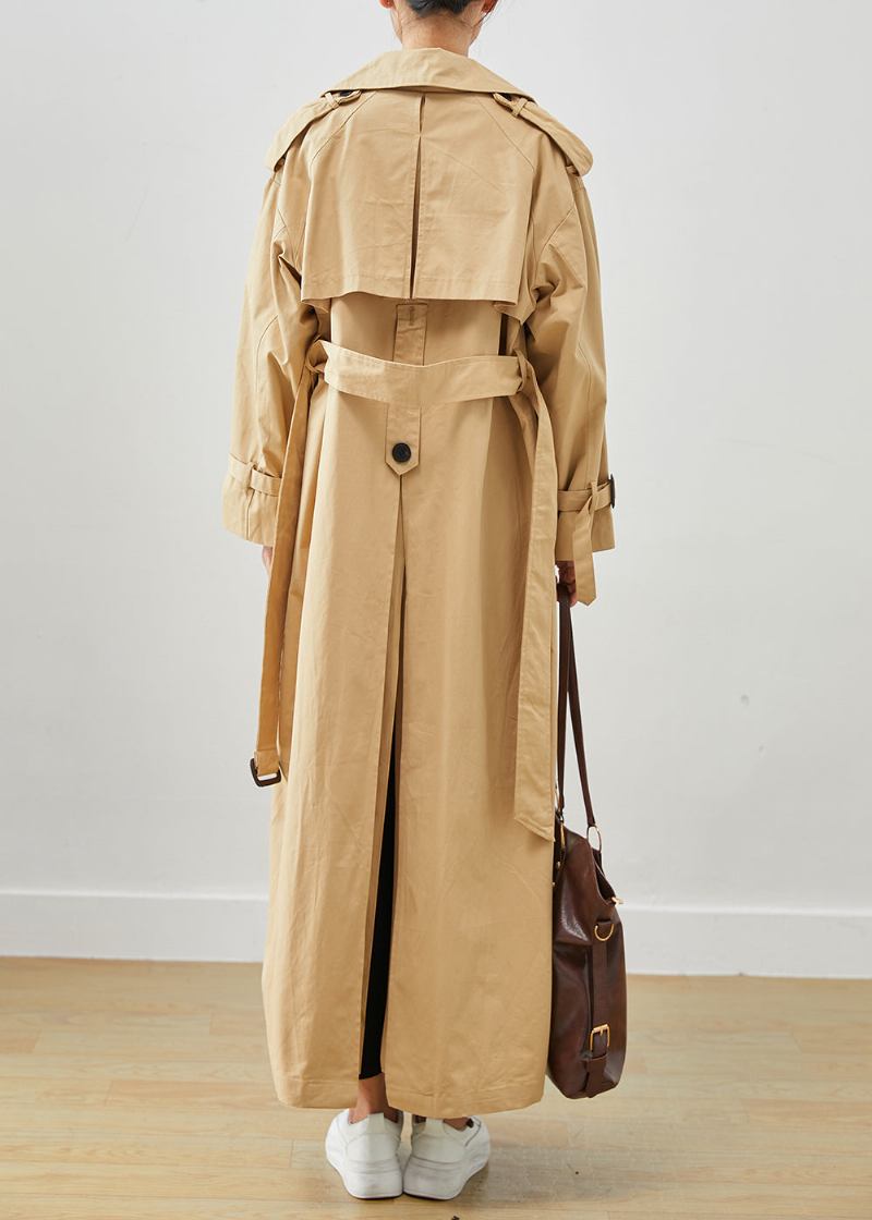 Edler Khaki Übergroßer Zweireihiger Baumwoll-trenchcoat - Damen-Trenchcoats